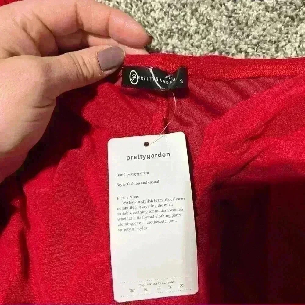 PRETTYGARDEN Women’s SZ S Red Sheer Sleeves Ruched Bodycon Dress - Picture 9 of 11